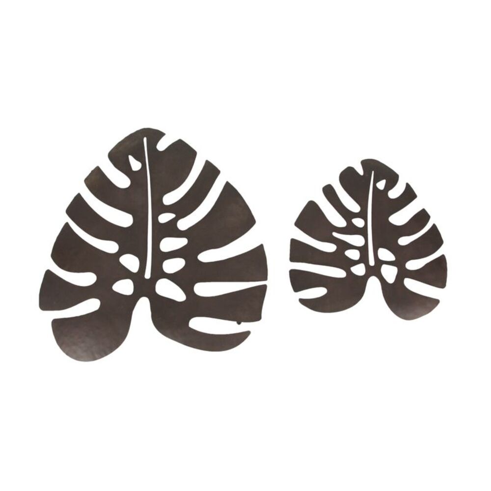 Decorative Metal Monstera Leaf Wall Art Set in Dark Brown